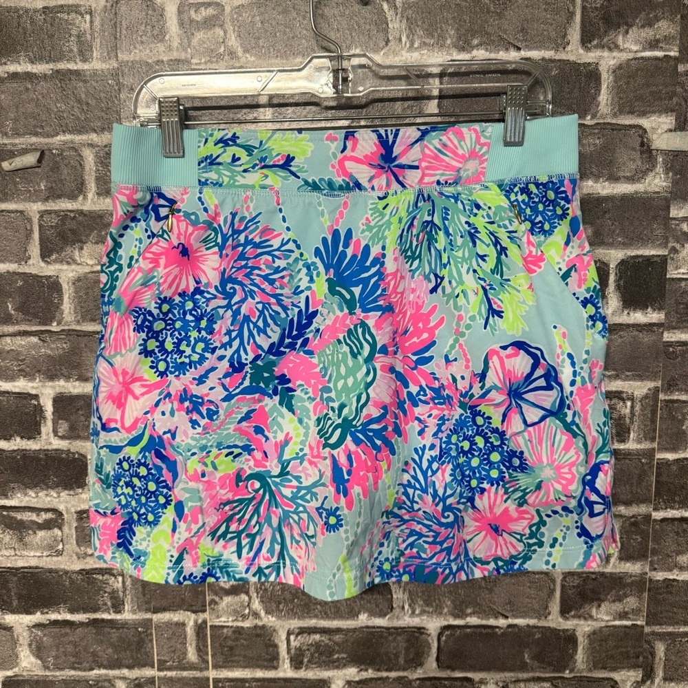 Lilly Pulitzer luxletic skort blue pink floral skirt zippered pockets